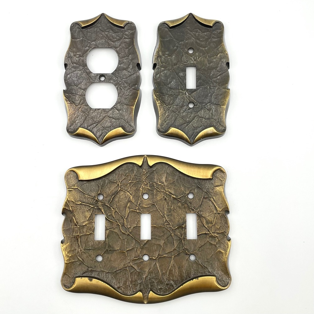 Vintage Amerock Brass Scroll Switch Plate Toggle Outlet Wall Plates 3 Pc Set